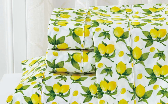 King Yellow Green Lemons 4 Piece Sheet Set