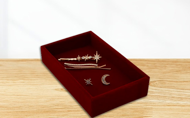 LONNA LILLY Gold Tone Crystal Star Moon Mismatch Stud Earrings and Bobby Pin Set