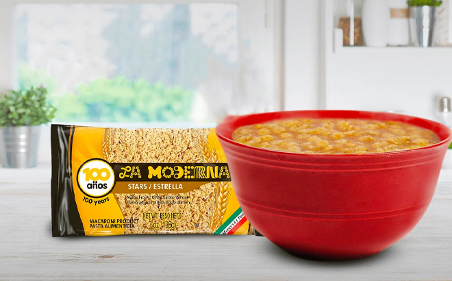 La Moderna Stars Pasta 7 Ounce and Bowl of Soup