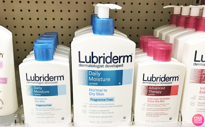 Lubriderm Full Body Lotion Fragrance Free on a Shelf