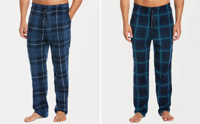 Mens Windowpane Plaid Textured Fleece Pajama Pants