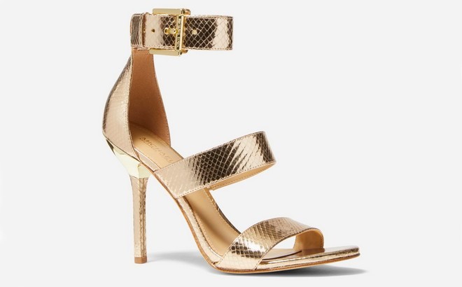 Michael Kors Amal Metallic Snake Embossed Leather Sandal