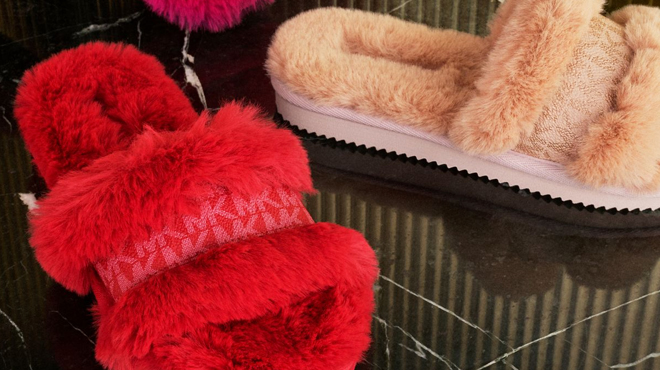 Michael Kors Faux Fur Slides in Red