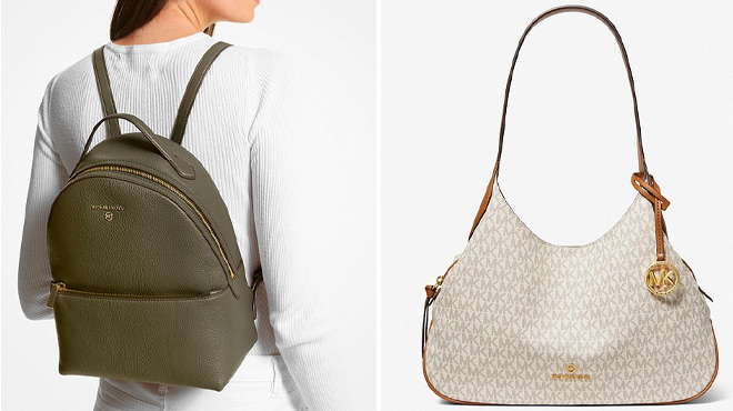 Michael Kors Olive Backpack and Vanilla Shoulder Bag