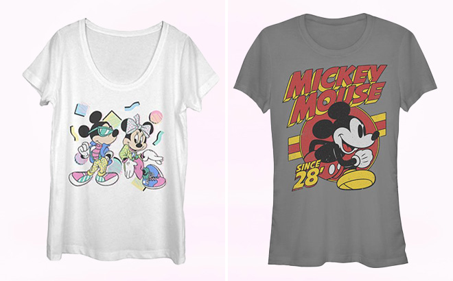 Mickey Minnie Mouse White 80s Scoop Neck Tee