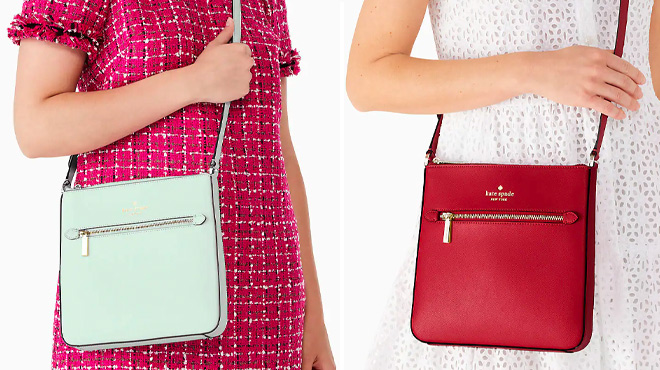 Model Wearing Kate Spade Lime and Red Currant Crossbody