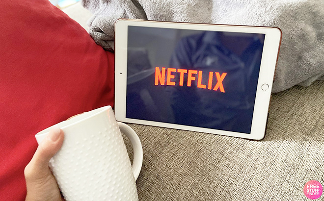 Netflix Logo on an iPad on a Couch