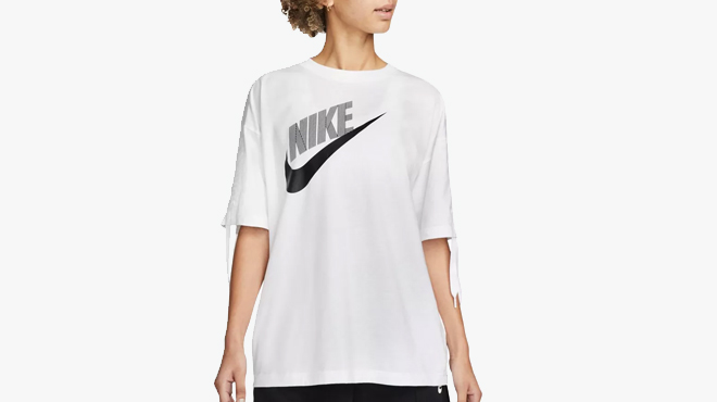 Woman Wearing a Sportswear Dance Tee on White Background