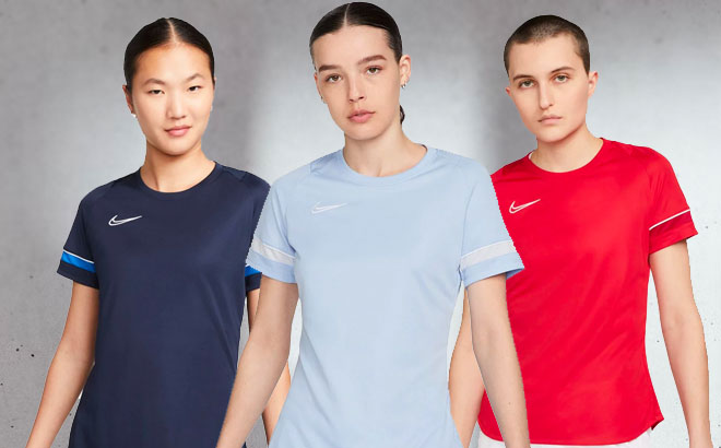 Nike Womens Tees on Models in Front of a Gray Wall