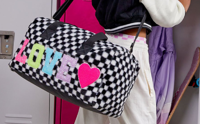 OMG Accessories Checkerboard Love Duffel Bag