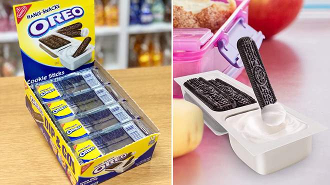 OREO Cookie Sticks N Creme Dip Snack Packs on table