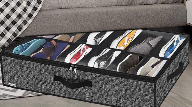 Onlyeasy Under Bed Shoe Storage Filled with Shoes under A bed