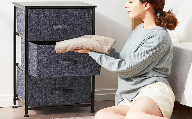 Pipishell Nightstand With Three Fabric Drawers