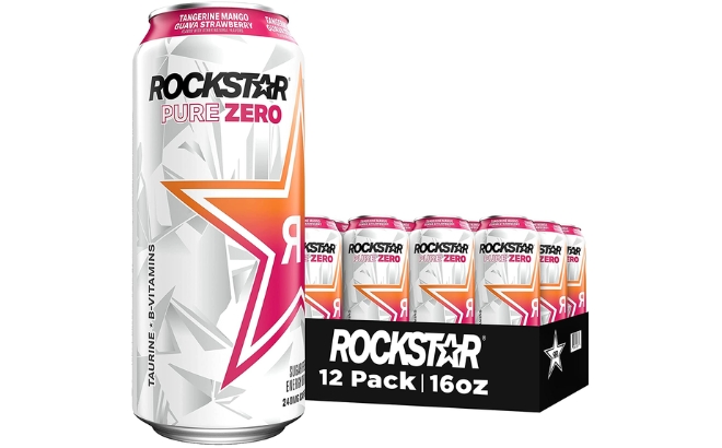 Rockstar Pure Zero Energy Drink Mango Guava Strawberry 12 Pack