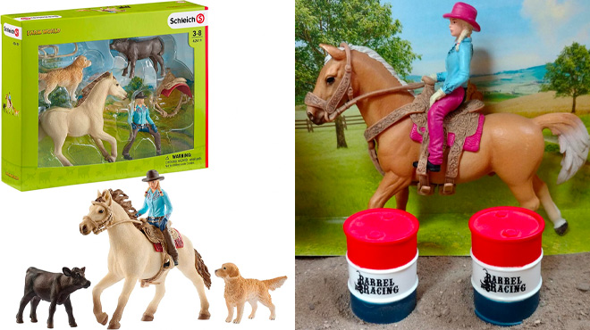 Schleich Cowgirl Barrel and Western Riding Figurine Set