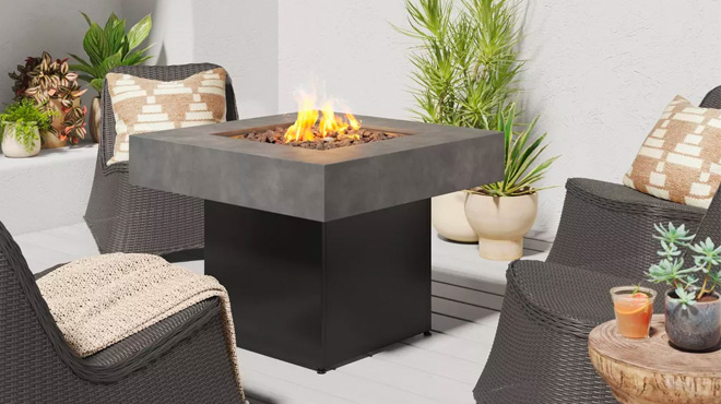 Square Liquid Propane Fire Pit Gray