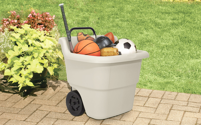 Suncast 15 Gallon Utility Cart filled with balls