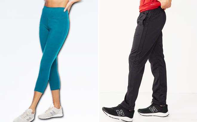 Tek Gear Womens Capri Leggings and Mens Tricot Pants Collage