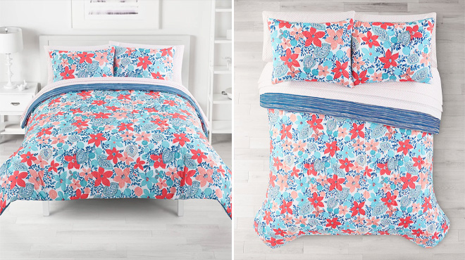 The Big One Amelia Floral Reversible Comforter Set Front and Top View