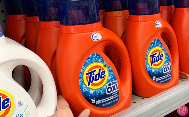 Tide Ultra Oxi Laundry Detergent Liquid Soap 59-Loads on a Store Shelf