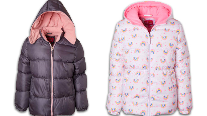 Toddler Charcoal and White Rainbow Puffer Jackets