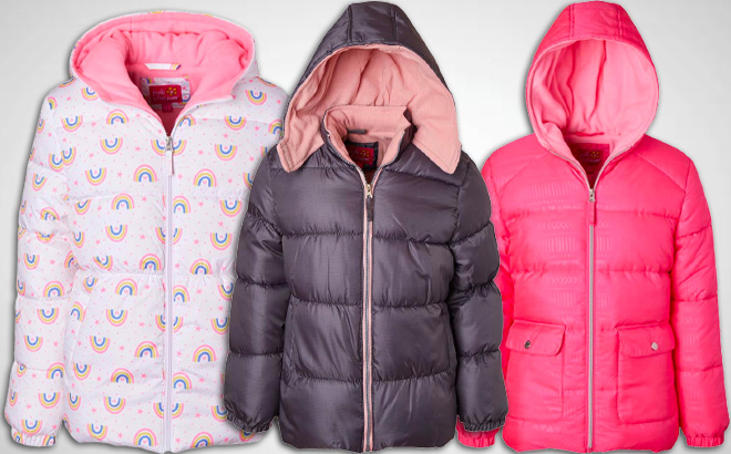 Toddler Pink and Charcoal Puffer Jackets