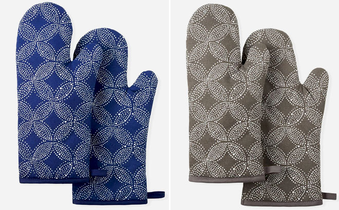 Tommy Bahama Island Tile Oven Mitt 2 Pack Set in Navy and Grey