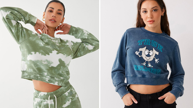 True Religion Tie Dye and Shoey Crop Sweatshirts