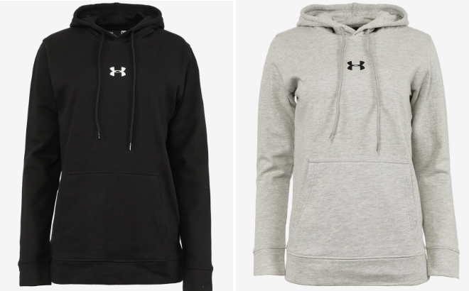 Under Armour Womens Rival Fleece Hoodie on Gray Background