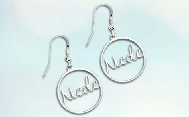 Zales Personalized Earrings with Nicole Name on Sky Blue Background