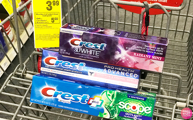 3 Crest Toothpaste on a Cart