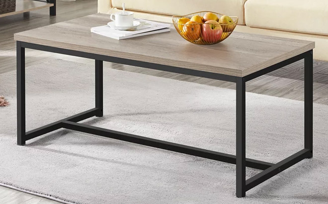 Alden Design Industrial Wood and Metal Coffee Table