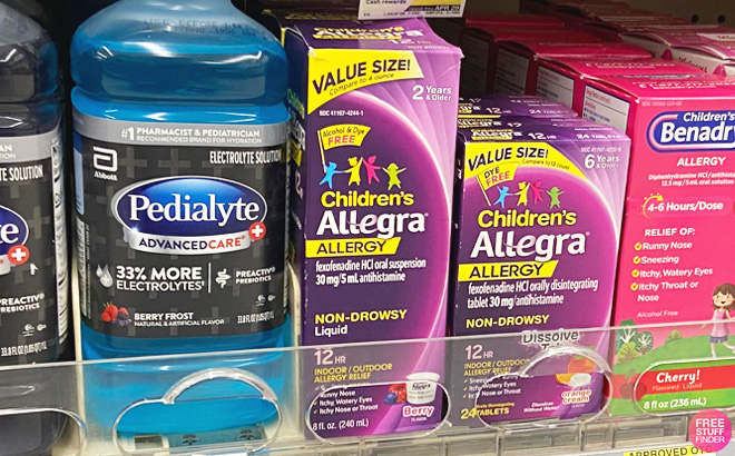 Allegra Childrens 12HR Liquid Berry on Store Shelf