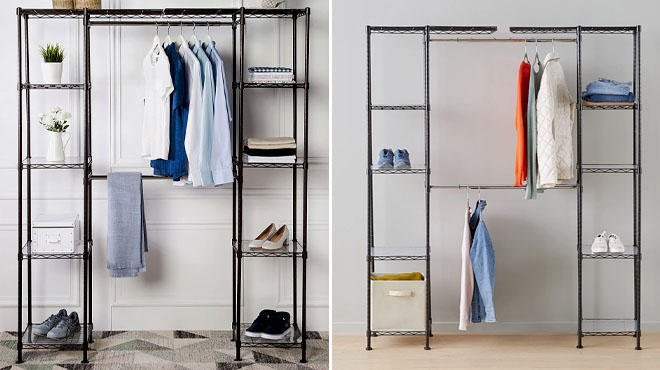 Amazon Basics Expandable Metal Hanging Storage Organizer Rack Wardrobe