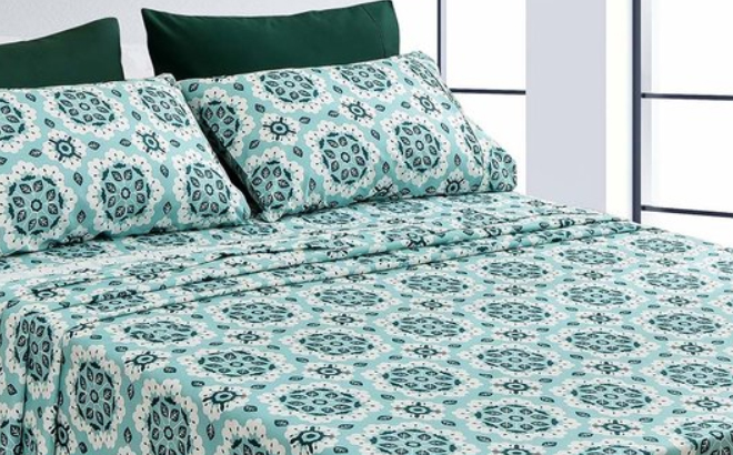 American Home Collection Forest Green Mandala Six Piece Microfiber Sheet Set