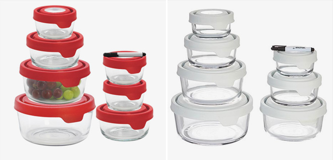 Anchor Hocking TrueSeal 14 piece Glass Storage Set in Red and White Color