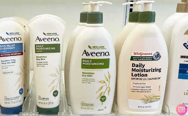 Aveeno Body Lotions on the Shelf Inside CVS Store