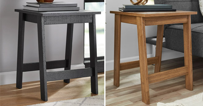 Black Color Mainstays Small Square Wood Side Table on the Left and Walnut Color on the Right