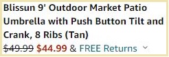 Blissun 9 Foot Outdoor Patio Umbrella Checkout Summary at Amazon