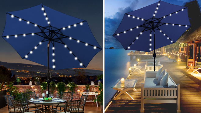 Blissun 9 Foot Solar Umbrella with 32 LED Lights