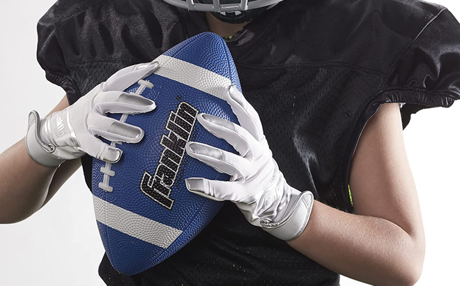 Boy Holding Franklin Sports Junior Football blue