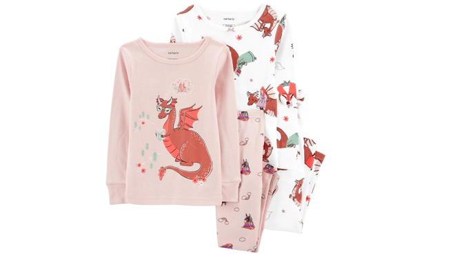 Carters 2 Piece Pajama Set with White Dragon Princess Design