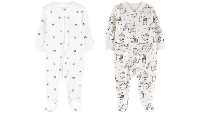 Carters Baby Sleep and Play Onesies in White