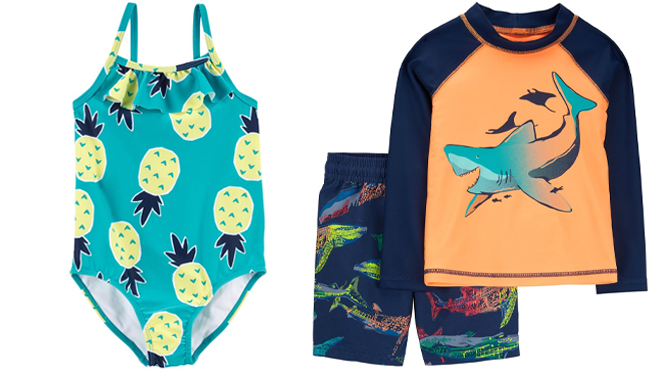 Carters Infant Toddler Pineapple One Piece and Toddler Boys Shark Rashguard Set