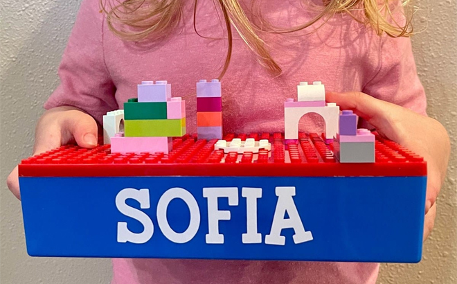 Child Holding A Personalized Building Block Box