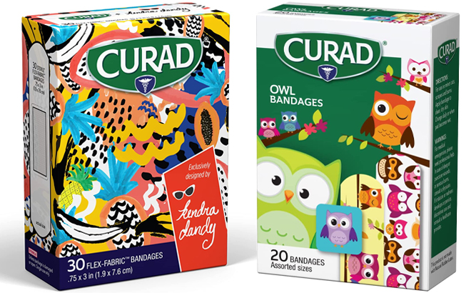 Curad Kendra Dandy Bananas Dragonfruit Bandages 30 Count and Adhesive Owl Bandages 20 Count