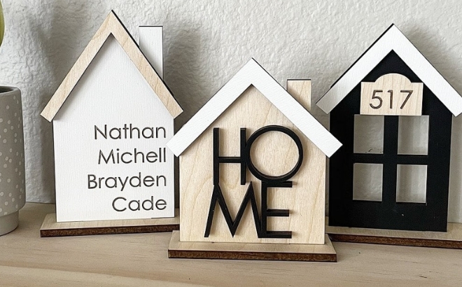 Customizable Mini Home Signs 3 Piece Set on a Shelf