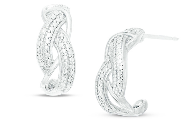 Diamond Accent Braided J Hoop Earrings