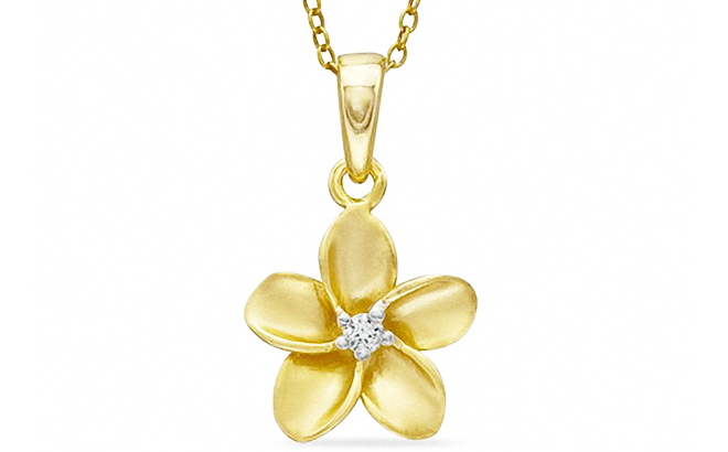 Diamond Accent Solitaire Flower Pendant 14K Gold Plate