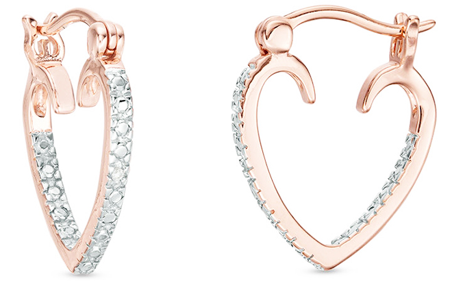 Diamond Accent Solitaire Inside Out Heart Hoop Earrings